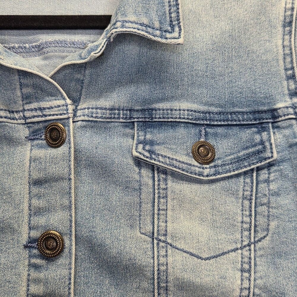 DG2 Diane Gilman Jacket Womens Large Denim Plaid Nova Contrast Hem Button Front - Picture 2 of 11